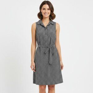 Banana Republic Sleeveless Belted Shirt Dress Women Size 0 Black White Elephant